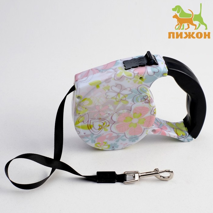 Рулетка с поводком-лентой, резиновая ручка, 5 м, вес животного до 15 кг, цветочная расцветка Рулетка с поводком-лентой, резиновая ручка, 5 м, вес животного до 15 кг, цветочная расцветка