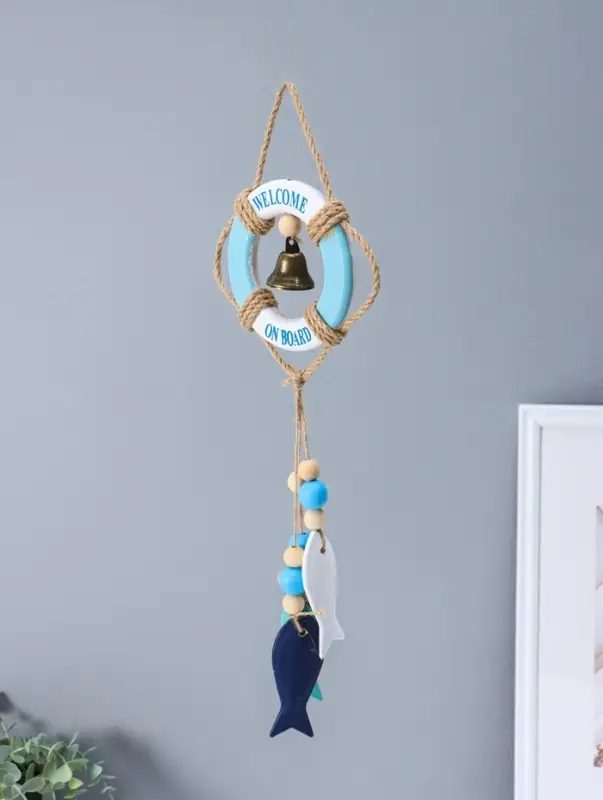 Сувенир интерьерный дерево "Спасательный круг с колоколом и рыбками" 2х10,8х35 см