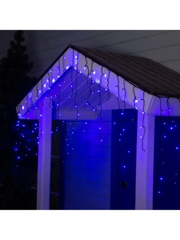 Гирлянда &laquo;Бахрома&raquo; 3&times;0.6 м, IP44, УМС, тёмная нить, 160 LED, свечение синее, 220 В