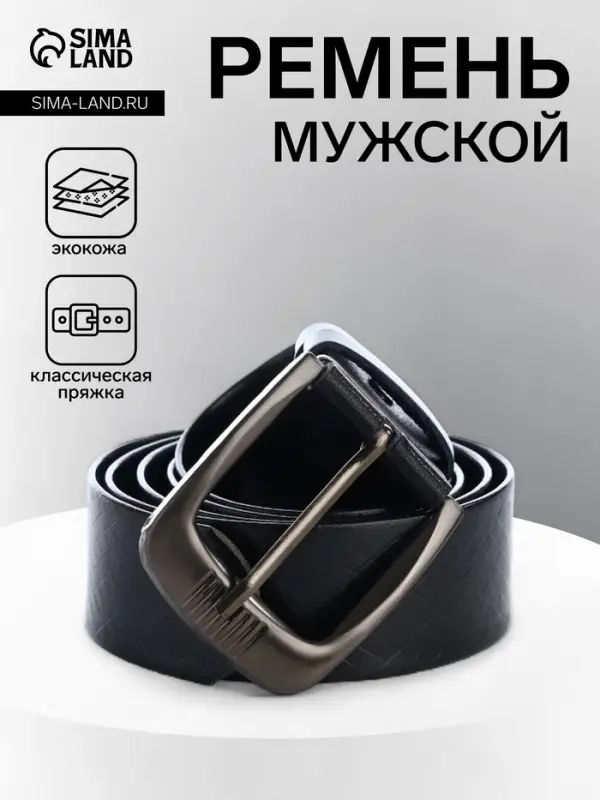 Ремень мужской, ширина 3.5 см, винт, один прокол, пряжка металл, чёрный