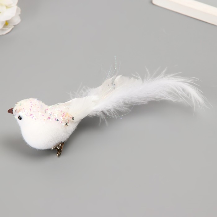 Пушистики на прищепке набор 2 шт Пушистики на прищепке набор 2 шт "Голубки с блестками и длинным хвостом" белые 5х6х15 см