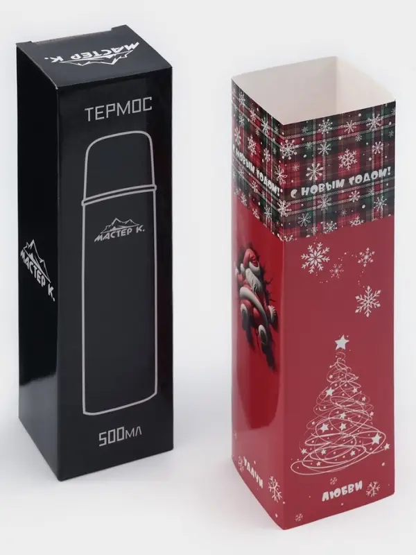 Термос гильза Мастер К, 500 мл, 24&times;7 см, с кружкой, с помпой, сохраняет тепло 10 ч, нержавеющая сталь, чёрный