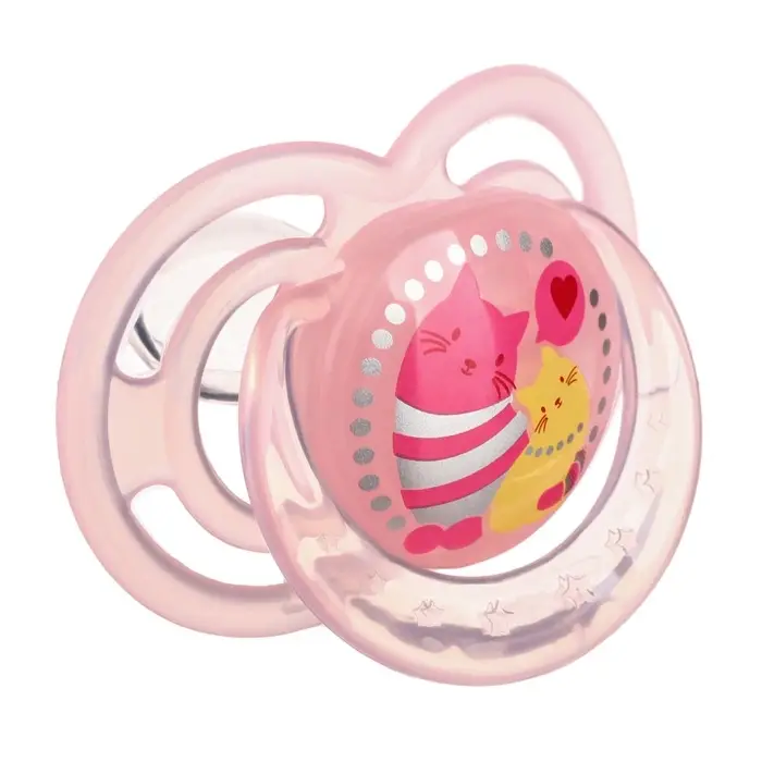 Соска - пустышка силиконовая ортодонтическая M&B &laquo;Котик&raquo;, от 6 мес., с колпачком, розовый