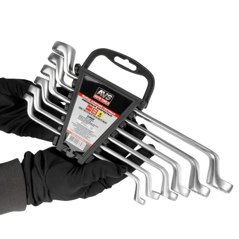 Набор ключей гаечных накидных изогнутых на держателе (8-19 мм) (6 предметов) AVS K2N6P