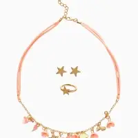 Набор детский &laquo;Выбражулька&raquo; космос, 3 предмета: бусы, пусеты, кольцо, цвет розово-золотой