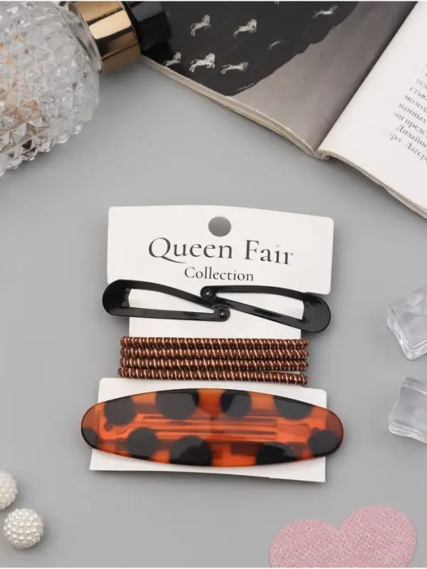 Набор для волос QF &laquo;Авиталь&raquo;, 4 резинки 6.5 см, заколка - автомат 8 см, 2 заколки 4.5 см, чёрный, коричневый