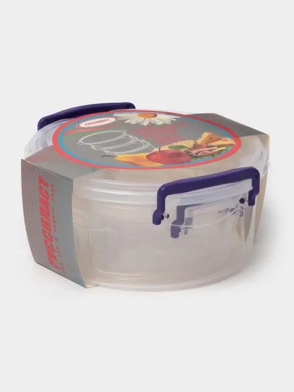 Набор контейнеров пищевых, 3 шт.: 300 мл, 600 мл, 1.2 л, круглые, прозрачные, МИКС