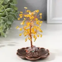 Подставка под благовония "Дерево на цветке" жёлтый 72 камня 9х9х13,5 см