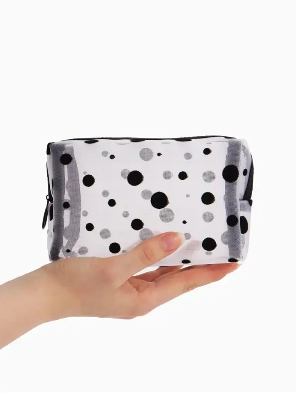 Косметичка дор Горох, сетка 18*7,5*10, отд на молнии, белый Косметичка дор Горох, сетка 18*7,5*10, отд на молнии, белый