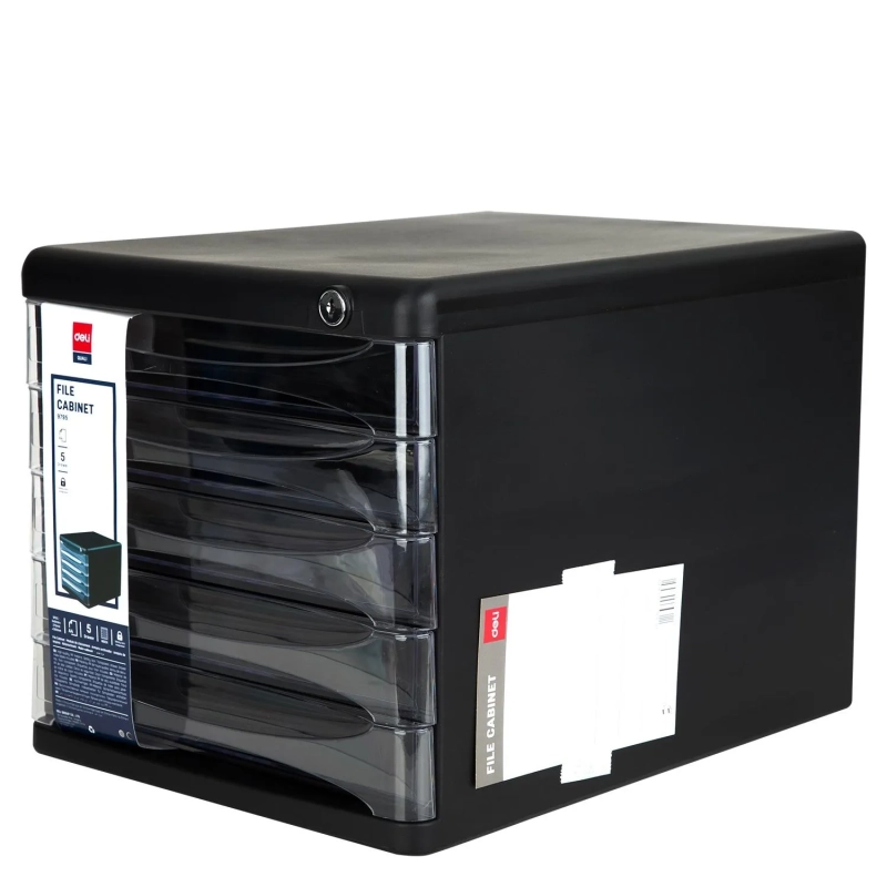 Бокс с выдвижными лотками Deli E9795Bl 5 выдвижн лотков с замком черный