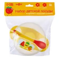 Тарелка M&B &laquo;За маму и папу&raquo; 350 мл, в наборе крышка, ложка, МИКС
