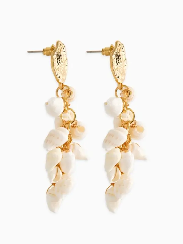 Серьги &laquo;Морской мир&raquo;, ракушечки маленькие, белые в золоте