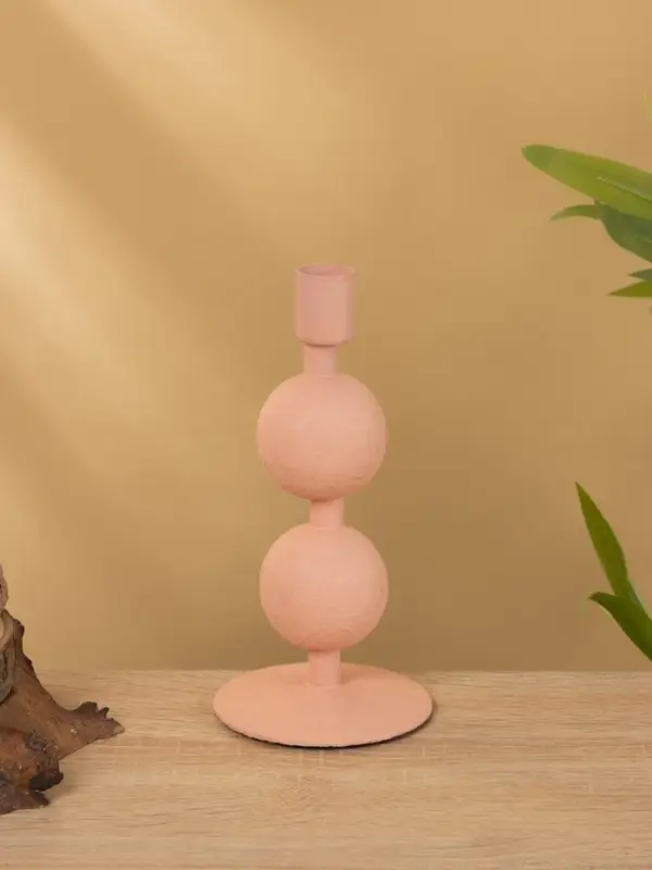 Подсвечник на 1 свечу текстурный  Подсвечник на 1 свечу текстурный "Пудровый розовый" с 2 сферами 8,5х8,5х18 см
