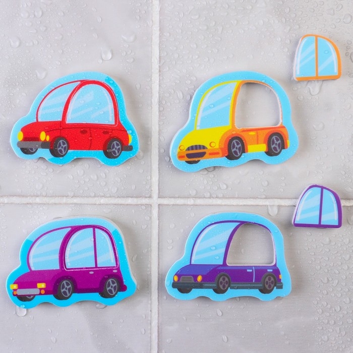 Игрушка пазл для ванны "Машинки"с сачком + удочка, Крошка Я