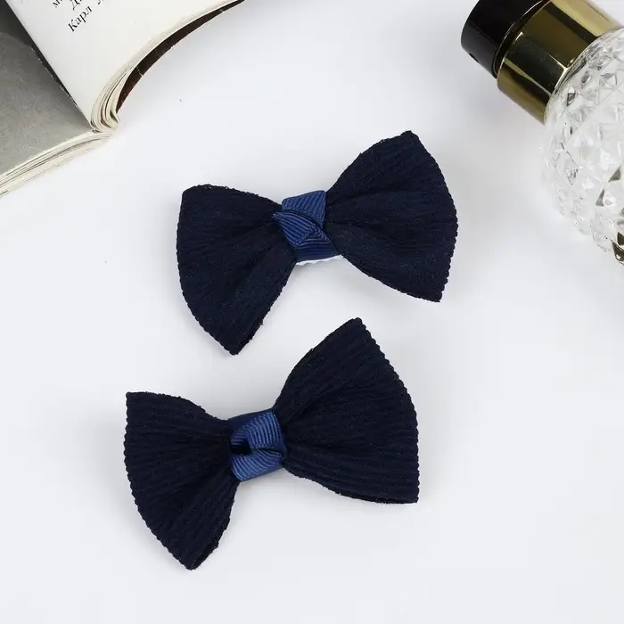 Зажим для волос  Зажим для волос "Школьница" (набор 2 шт) полосы, 6 см, синий