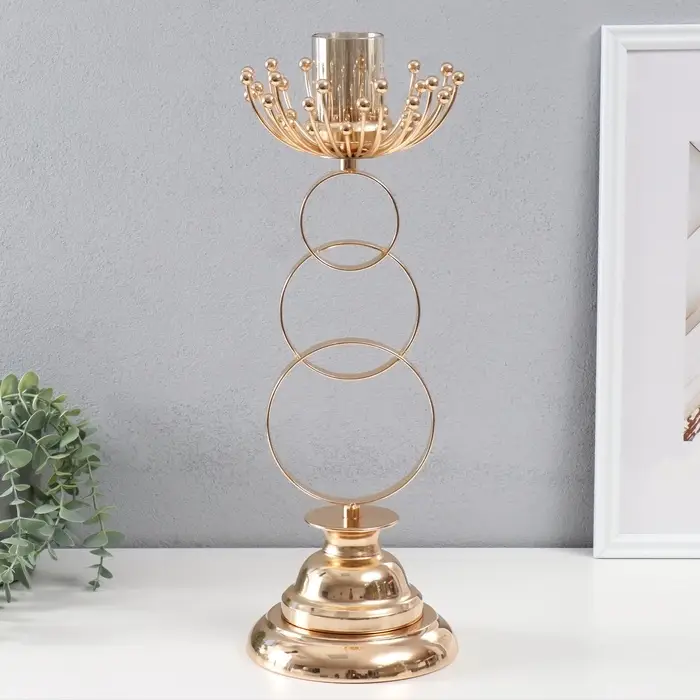 Металлический подсвечник на 1 свечу &laquo;Аурелия&raquo;, золото, d=5 см, 15&times;15&times;43 см