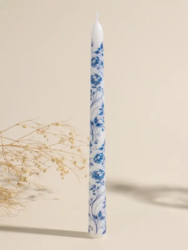 Набор свечей античных, 2,2х25 см, 2 шт "Пионы" сине-белые 8х28х2,3 см