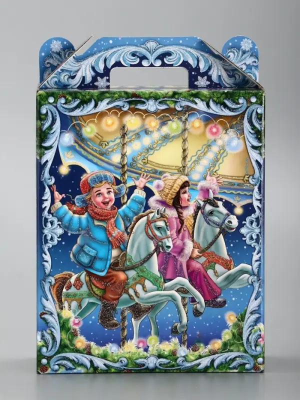 Подарочная новогодняя коробка «Новогодняя карусель», для сладких подарков, 16.8×7×25 см Подарочная новогодняя коробка «Новогодняя карусель», для сладких подарков, 16.8×7×25 см