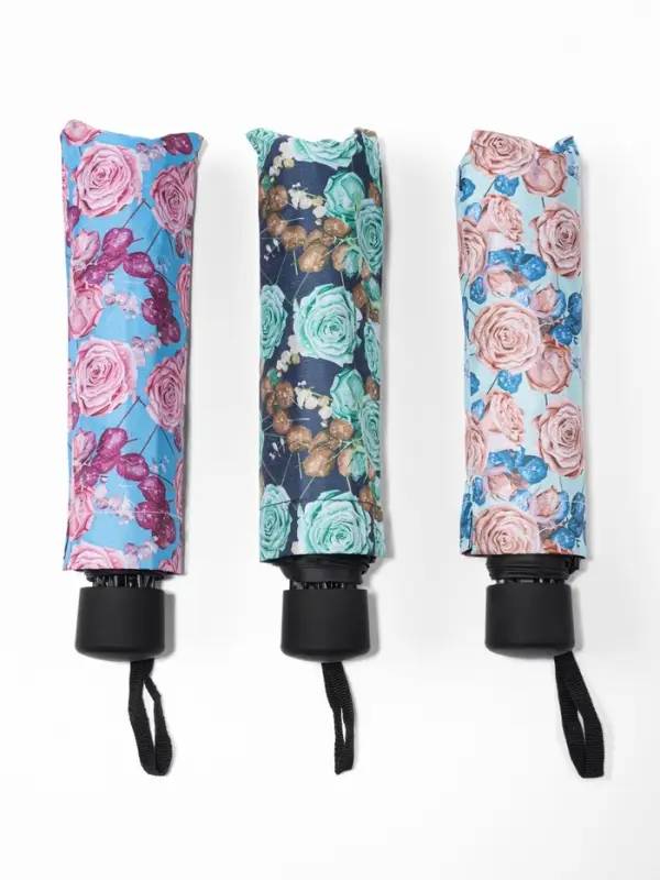 Зонт механический &laquo;Розы&raquo;, эпонж, 4 сложения, 8 спиц, R=48/55 см, d=96 см, МИКС