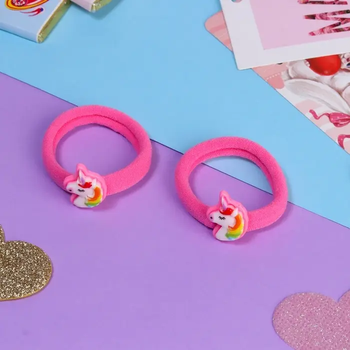 Резинки для волос «Маленькая радость», набор 2 шт., единорог, 3.5 см, розовые