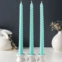 Набор свечей витых 25 см, 3 шт., 57 г, 5 ч, мятный