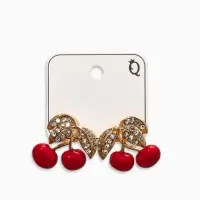 Серьги со стразами &laquo;Вишня&raquo;, бело-красные в золоте