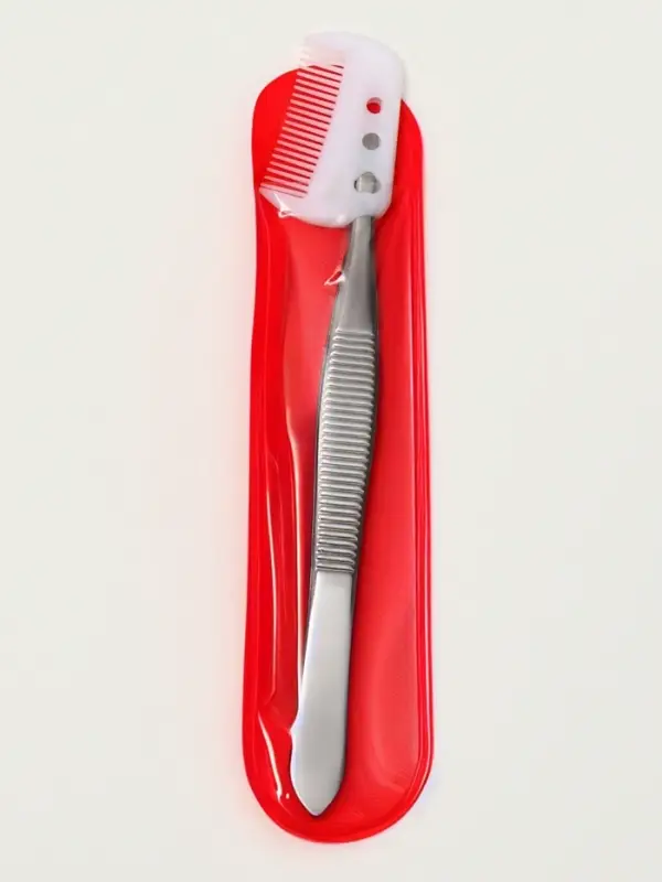 Пинцет прямой, узкий, с расчёской, 8.8 см, в чехле, МИКС