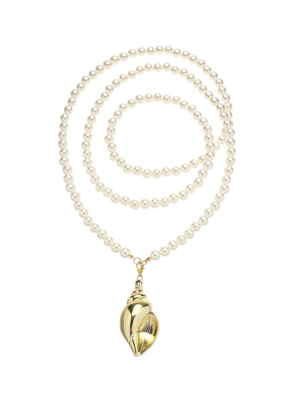 Портупея жемчужная с кулоном «Ракушка», 129 см, белая в золоте Портупея жемчужная с кулоном «Ракушка», 129 см, белая в золоте