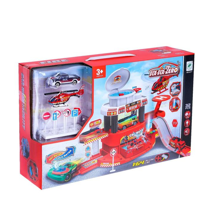 Парковка «Пожарная станция», с автомойкой, свет и звук, машина меняет цвет от воды Парковка «Пожарная станция», с автомойкой, свет и звук, машина меняет цвет от воды