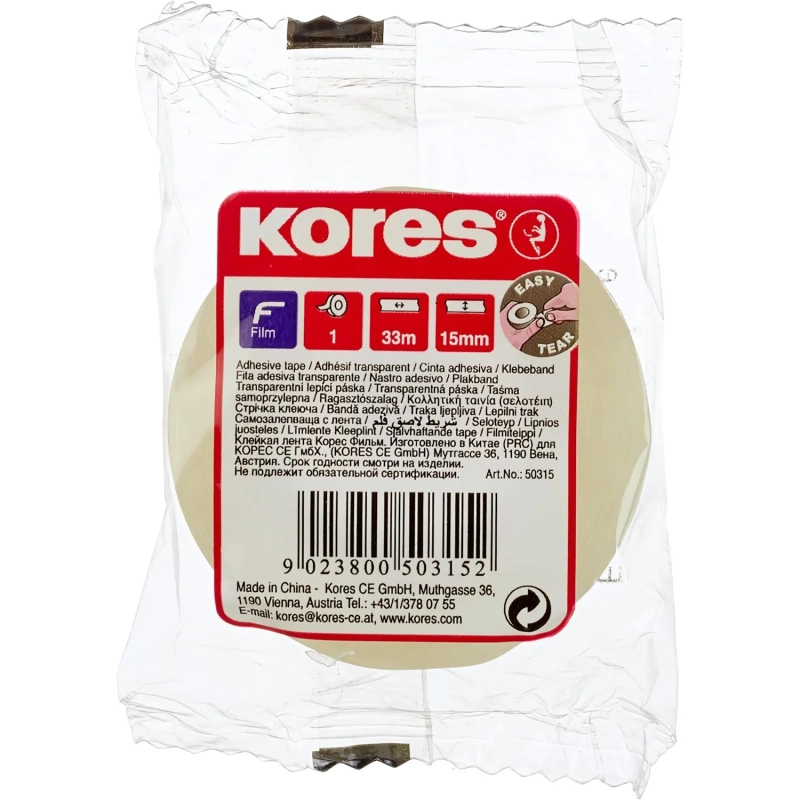 Клейкая лента канцелярская KORES 15ммx33м 50315