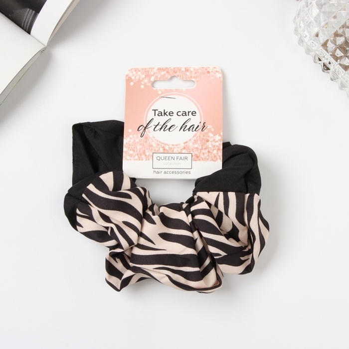 Резинка для волос "Орбита" полоски стиль,12 см, бело-коричневый