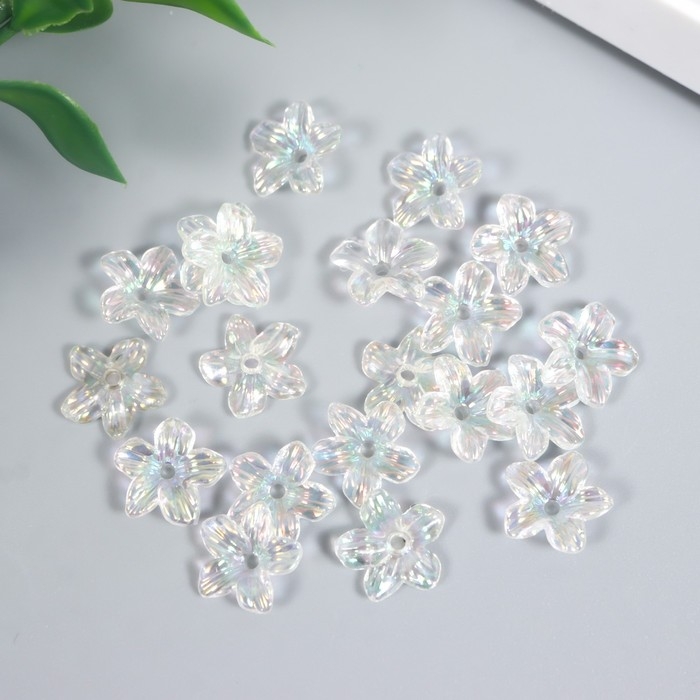 Бусины для творчества пластик Бусины для творчества пластик "Цветок" набор 25 шт прозрачный перламутр 1,1х1,1 см