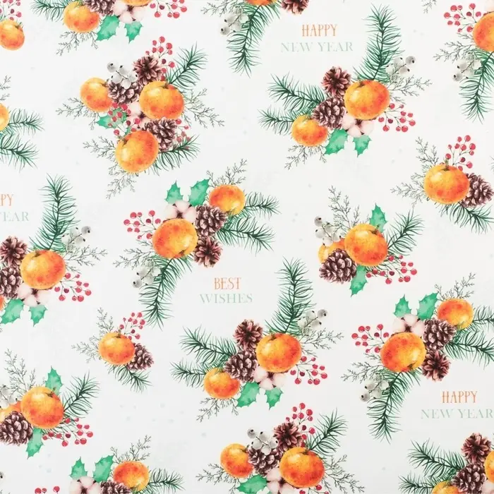 Упаковочная бумага на Новый год крафтовая &laquo;Мандариновое настроение&raquo;, 70&times;100 см