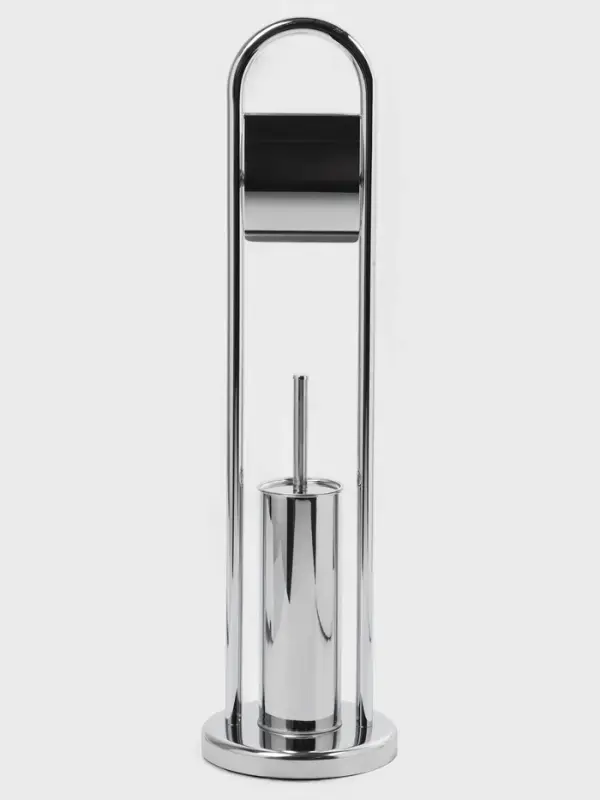 Ёршик для унитаза с подставкой напольный, 22&times;22&times;82 см, с держателем для туалетной бумаги, хром