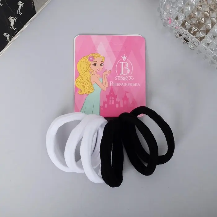 Резинка для волос Резинка для волос "Махрушка" (набор 6 шт) полоска, 4,5 см, чёрный белый