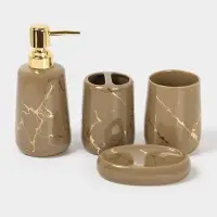 Набор аксессуаров для ванной комнаты SAVANNA &laquo;Гроза&raquo;, 4 предмета, мыльница, дозатор для мыла, 2 стакана, коричневый