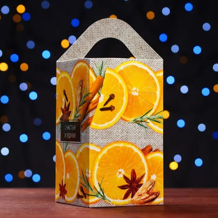 Подарочная новогодняя коробка «Апельсинки», упаковка, 10×10×18 см