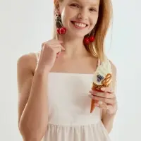 Серьги &laquo;Вишня с бантиками&raquo;, красные в золоте