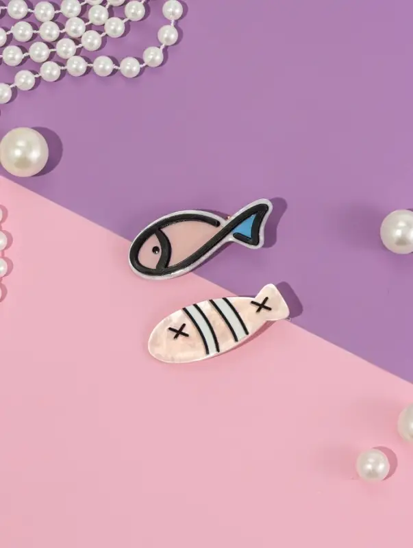 Зажим для волос "Мультизаврик" (набор 2 шт) рыбки крестики, 5,5 см