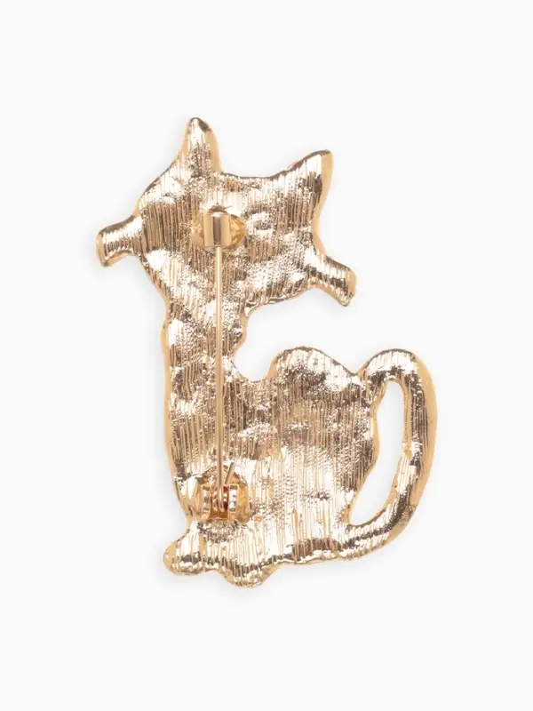 Брошь &laquo;Котик&raquo;, застенчивый, чёрная в золоте