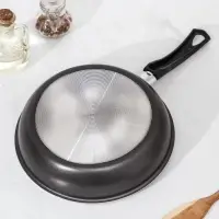 Сковорода &laquo;Классика атлас&raquo;, d=24 см, стеклянная крышка, пластиковая ручка, антипригарное покрытие, алюминий, чёрная