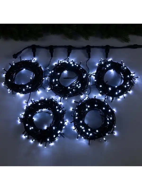 Гирлянда &laquo;Клип-лайт&raquo; 5 нитей по 20 м, IP44, УМС, тёмная нить, 665 LED, свечение белое, мерцание всех светодиодов, 24 В