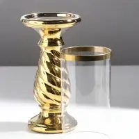 Подсвечник на 1 свечу &laquo;Виток&raquo;, керамика, стекло, d=7.5 см, золото, 9.5&times;9.5&times;32 см