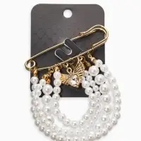 Булавка "Жемчужная россыпь", l=6.5, d=5+6+8 цвет белый в золоте