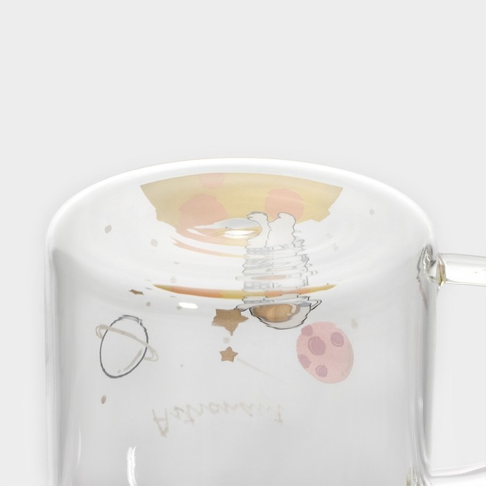 Кружка стеклянная с керамической крышкой и трубочкой «Космос», 500 мл, цвет МИКС Кружка стеклянная с керамической крышкой и трубочкой «Космос», 500 мл, цвет МИКС