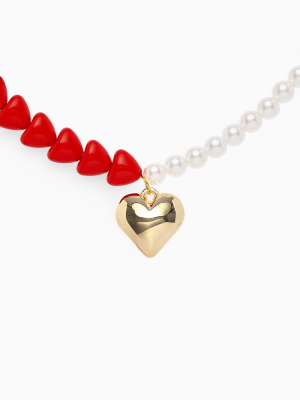Бусы с жемчугом «Сердце» бусины, красно-белый в золоте