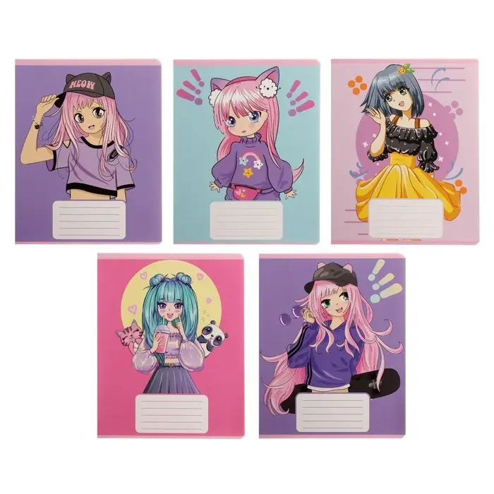 Тетрадь 12 листов в крупную клетку Calligrata &laquo;Аниме&raquo;, обложка мелованный картон, МИКС