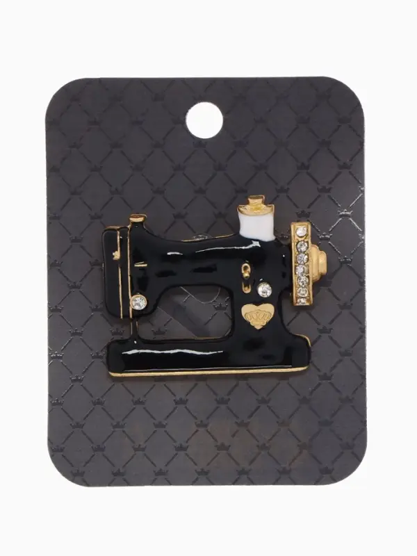 Брошь &laquo;Швейная машина с мотком ниток&raquo;, чёрная, белый в золоте