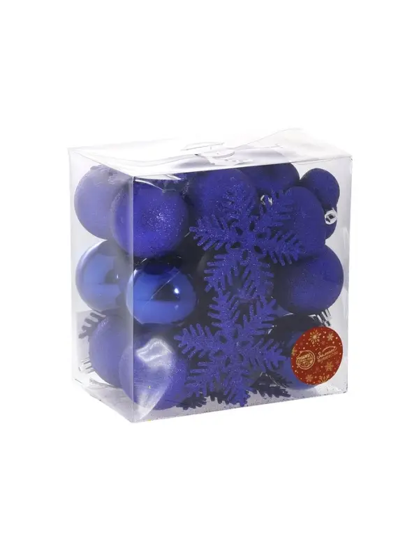 Ёлочные игрушки &laquo;Амур&raquo;, шары новогодние, 30 шт. (16 шаров, 6 сердец, 8 снежинок), синий