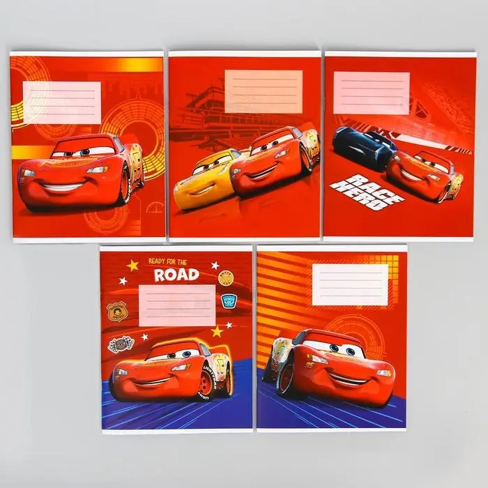 Тетрадь в линейку 12 листов, 5 видов МИКС, обложка мелованный картон, &laquo;Тачки&raquo;